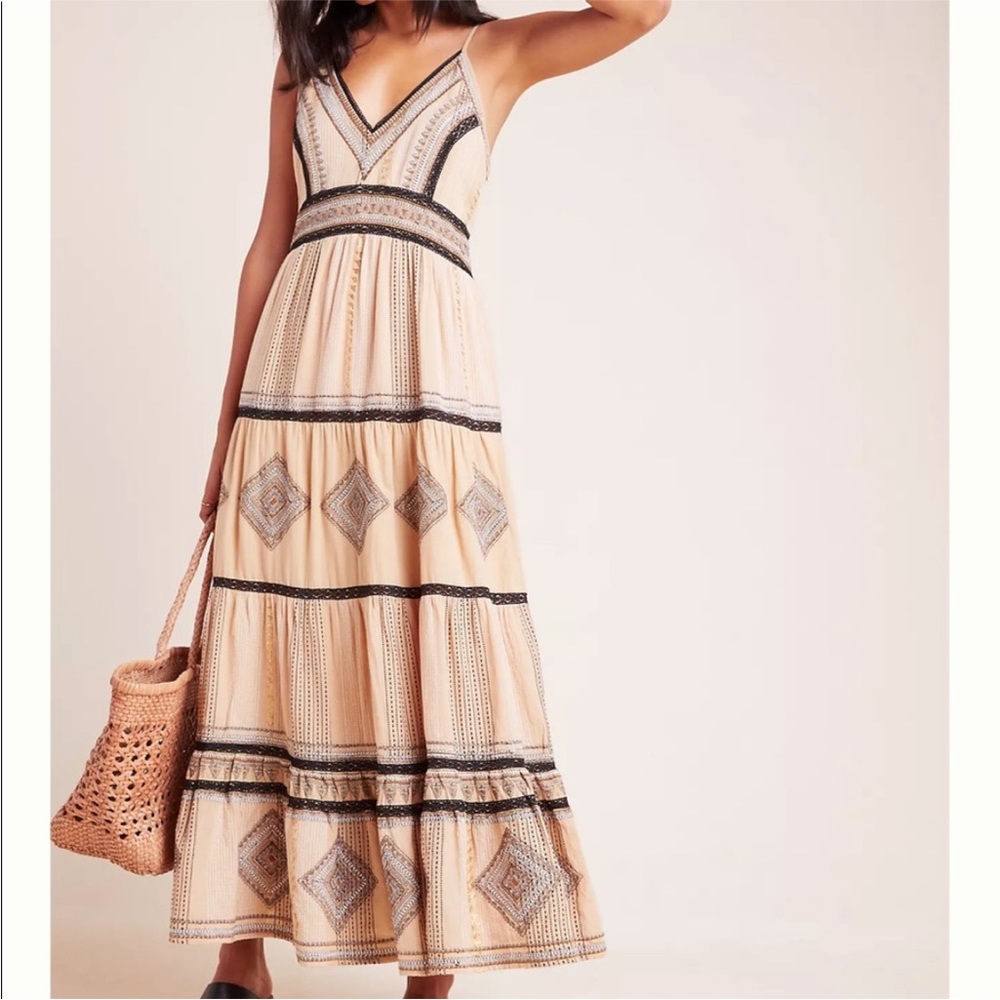 By Anthropologie Gold Goddess Maxie Dress